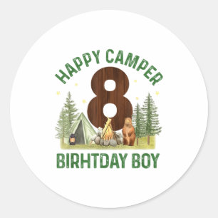 Glücklicher Camper 8 Wald Camping Jungen 8. Geburt Runder Aufkleber