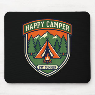 Glücklicher Camper-Abzeichen Zelt Berg Lagerfeuer  Mousepad