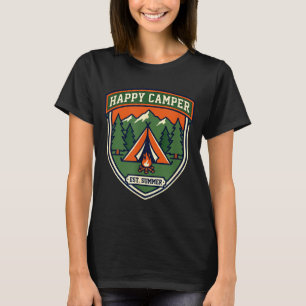 Glücklicher Camper-Abzeichen Zelt Berg Lagerfeuer  T-Shirt