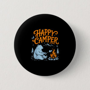 Glücklicher Camper-Bär, der Marshmallows röstet De Button