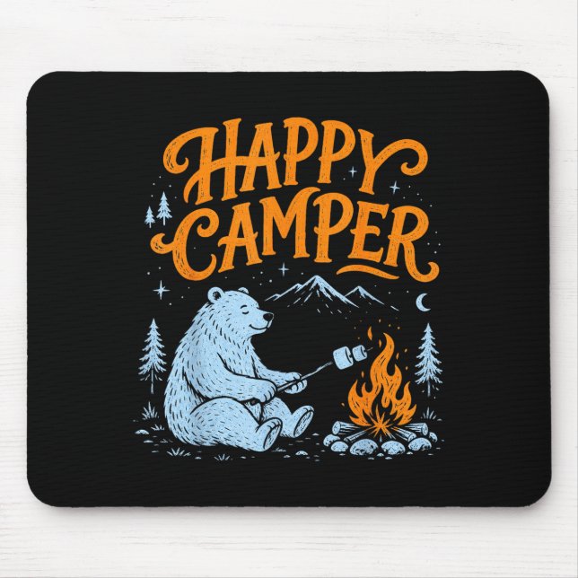 Glücklicher Camper-Bär röstet Marshmallows-Design  Mousepad (Vorne)