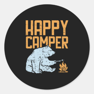 Glücklicher Camper-Bär Urlaub Wandern Lager Campfi Runder Aufkleber