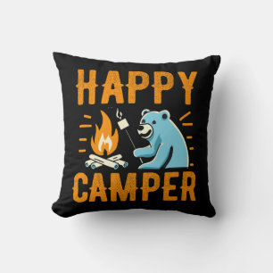 Glücklicher Camper-Bär - Urlaub Wandern Lagerfeuer Kissen