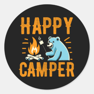 Glücklicher Camper-Bär - Urlaub Wandern Lagerfeuer Runder Aufkleber