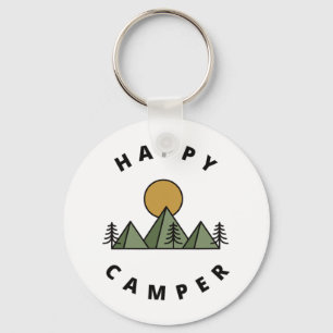 Glücklicher Camper Campingplatz Wald Berge Minimal Schlüsselanhänger
