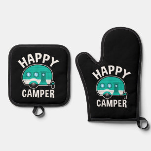 Glücklicher Camper Campingwagen Wohnwagen Lustiger Ofenhandschuh & Topflappen-Set