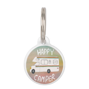 Glücklicher Camper Regenbogen-Wohnmobil-Sonnenunte Haustiermarke