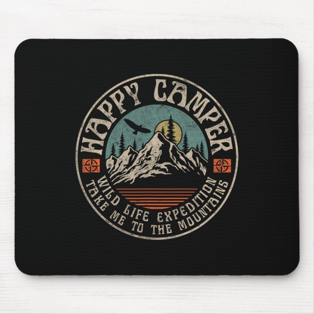 Glücklicher Camper Retro Vintage Camping Wandern B Mousepad (Vorne)