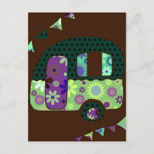 Glücklicher Camper, retro Wohnwagen vintage Wimpel Postkarte