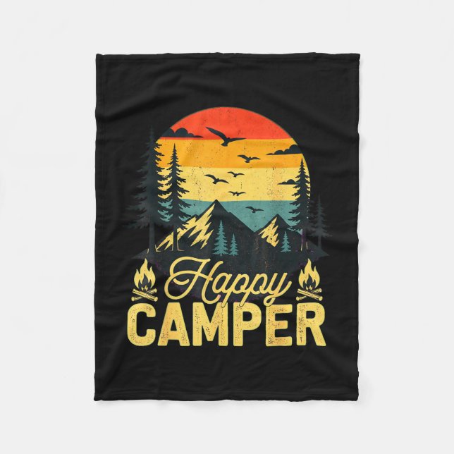 Glücklicher Camper rustikales Outdoor-Abenteuer-De Fleecedecke (Vorderseite)