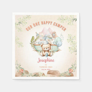 Glücklicher Camper Sommer 1. Geburtstag Mädchen Pa Serviette