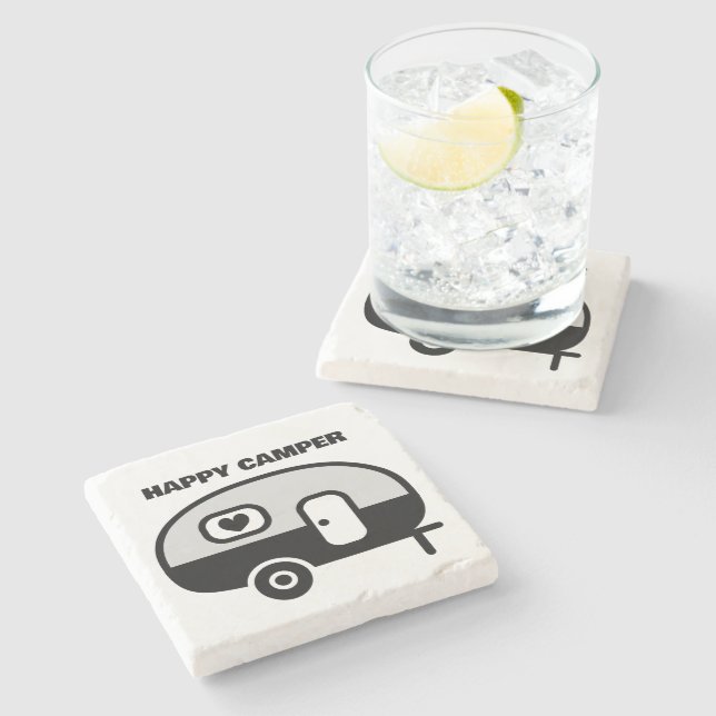 Glücklicher Camper Stein Coaster Steinuntersetzer (Seitenansicht)