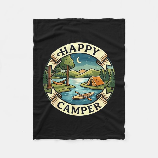 Glücklicher Camper sucht Abenteuer Camping Lagerfe Fleecedecke (Vorderseite)