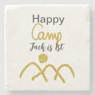 Glücklicher Camping-Camper ein Geburtstag Kinder g Steinuntersetzer