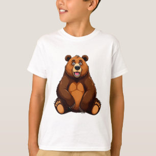 Glücklicher Cartoon-Braunbär sitzt lächelnd T-Shirt