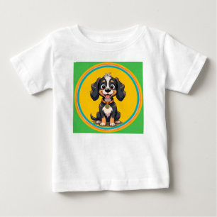 Glücklicher Cartoon-Hund in einem farbenfrohen kre Baby T-shirt