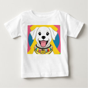 Glücklicher Cartoon-Hund mit farbenfrohem Halsband Baby T-shirt