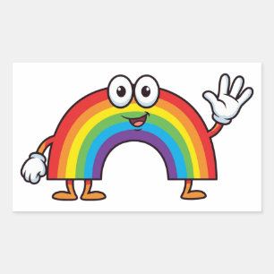 Glücklicher Cartoon-Regenbogen-Charakter-Aufkleber Rechteckiger Aufkleber