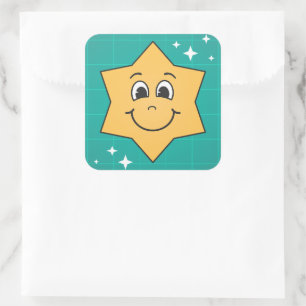 Glücklicher Cartoon-Star Smiley-Charakter Weihnach Quadratischer Aufkleber