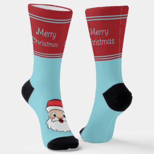 Glücklicher Cartoon-Weihnachtsmann-Kopf mit indivi Socken