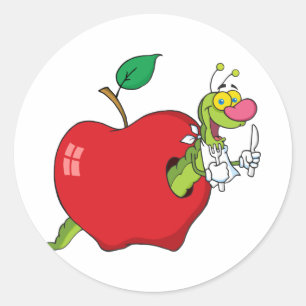 Glücklicher Cartoon-Wurm in Apple Runder Aufkleber