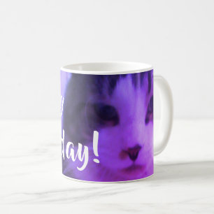 Glücklicher Caturday Süße Lila Katze Kaffeetasse