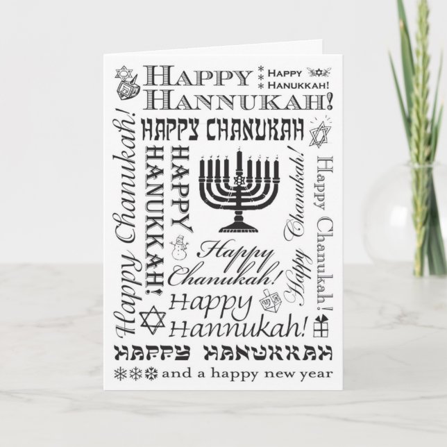 Glücklicher Chanukah festlicher Schriftart BW Feiertagskarte (Vorderseite)