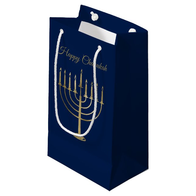Glücklicher Chanukah Imitat-GoldMenorah Kleine Geschenktüte (Vorderseite Schrägansicht)