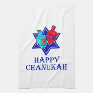Glücklicher Chanukah Stern u. Dreidel Geschirrtuch