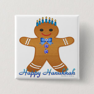 Glücklicher Chanukka-Gingerbread-Mann-Menora Button