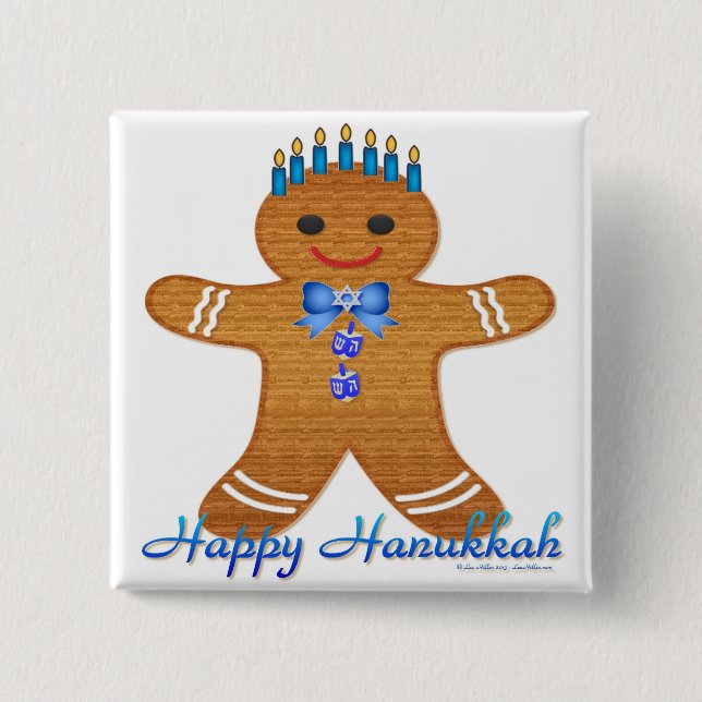 Glücklicher Chanukka-Gingerbread-Mann-Menora Button (Vorderseite)