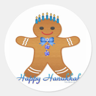 Glücklicher Chanukka-Gingerbread-Mann-Menora Runder Aufkleber