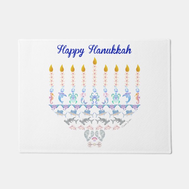 Glücklicher Chanukka-Marinesoldat Menorah Fußmatte (Vorderseite)