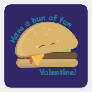 Glücklicher Cheeseburger Valentinstag Schwarz Quadratischer Aufkleber