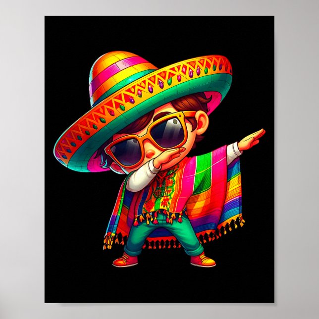Glücklicher cinco de mayo dabbing Junge Mann mexik Poster (Vorne)
