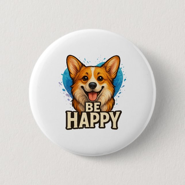 Glücklicher Corgi mit farbenfrohem Herzen - Design Button (Vorderseite)