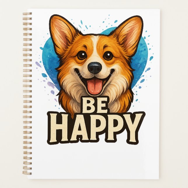 Glücklicher Corgi mit farbenfrohem Herzen - Design Planer (Vorderseite)