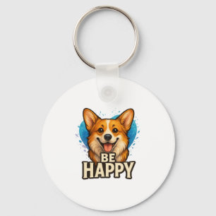 Glücklicher Corgi mit farbenfrohem Herzen - Design Schlüsselanhänger