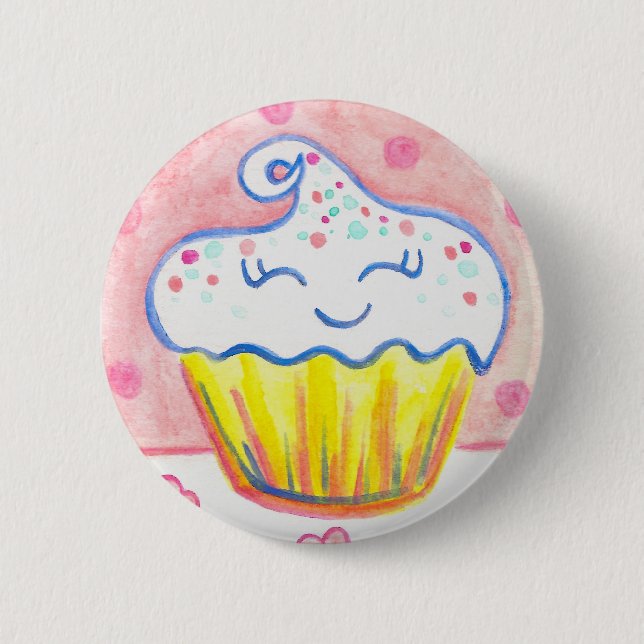 Glücklicher Cupcake Valentins Button Pin (Vorderseite)