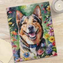 Glücklicher Deutscher Schäferhund-Porträt Aquarell