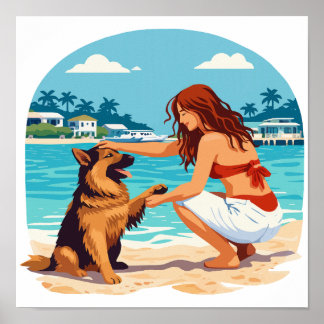 Glücklicher Deutscher Schäferhund und Frau verbind Poster
