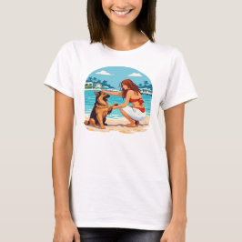 Glücklicher Deutscher Schäferhund und Frau verbind T-Shirt