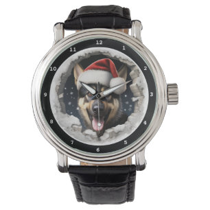Glücklicher deutscher Schäferhund-Welpe Winterurla Armbanduhr