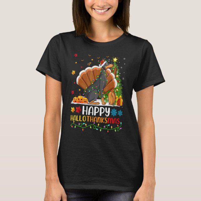Glücklicher Dobermann Pinscher Hund Hellothanksmas T-Shirt (Vorderseite)