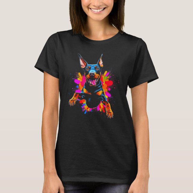 Glücklicher Dobermann Pinscher Hund T-Shirt (Vorderseite)