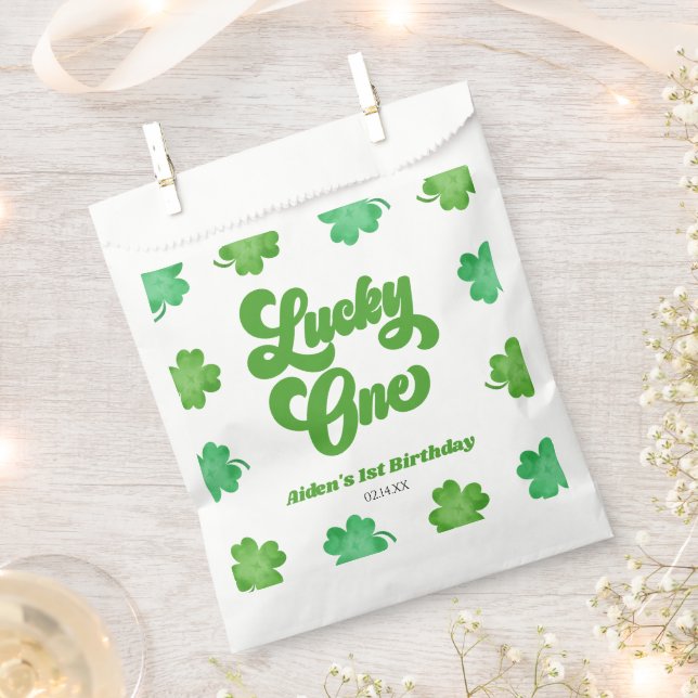 Glücklicher Eins Grüner Kleeblatt-Klee 1. Geburtst Geschenktütchen (Ausgeschnitten)