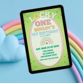 Glücklicher Eins Pink Kleeblatt Regenbogen 1. Gebu Einladung