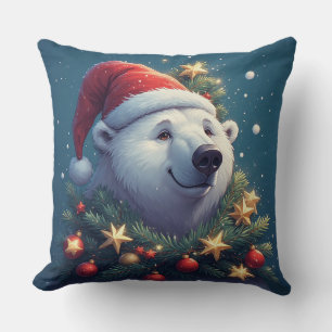 Glücklicher Eisbär in Santa-Mütze Kissen