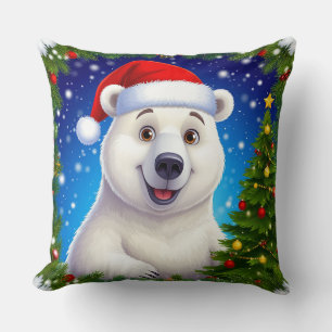 Glücklicher Eisbär in Santa-Mütze Kissen