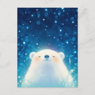 Glücklicher Eisbär in sternblauer Wiese Postkarte